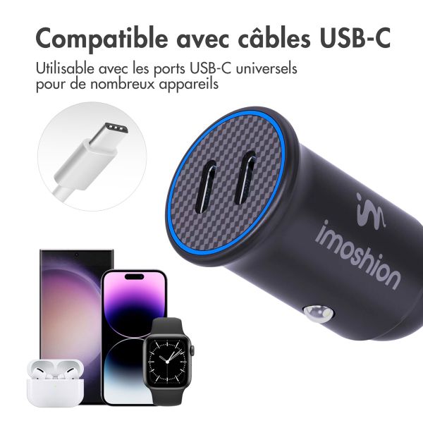 imoshion Chargeur voiture – Chargeur rapide 30 watts avec 2 ports USB-C