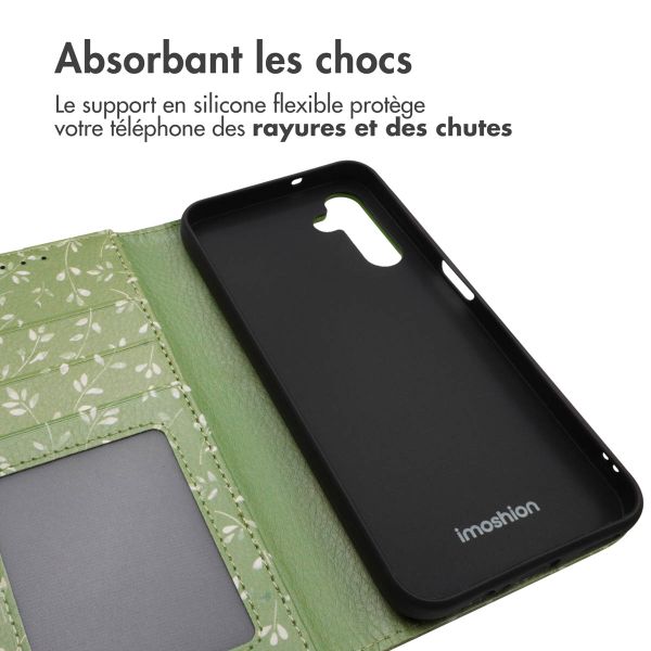 imoshion Étui de télephone portefeuille Design Samsung Galaxy A14 (5G/4G) - Green Flowers