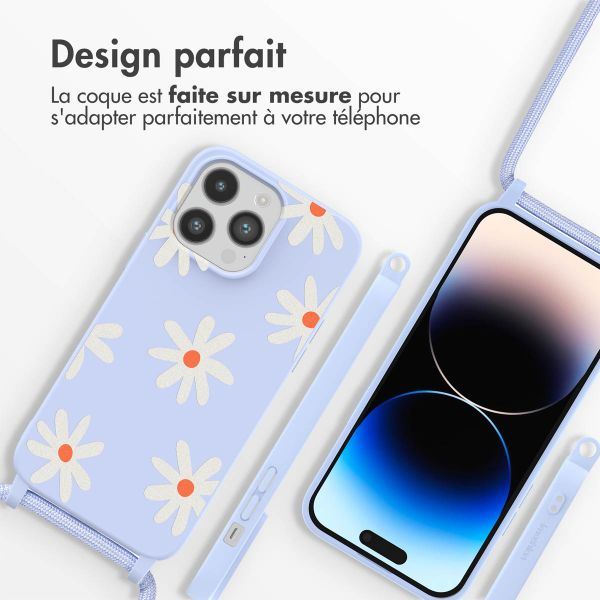 imoshion Coque design en silicone avec cordon Apple iPhone 14 Pro Max - Lila Flower Distance