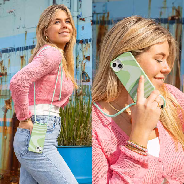 imoshion Coque design en silicone avec cordon Apple iPhone 12 (Pro) - Retro Green