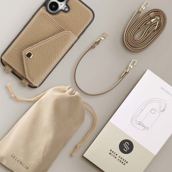 Selencia Coque à cordon avec porte-cartes enveloppe Sera iPhone 16 - Beige