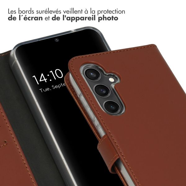 Selencia Étui portefeuille en cuir véritable Samsung Galaxy S23 FE - Marron clair