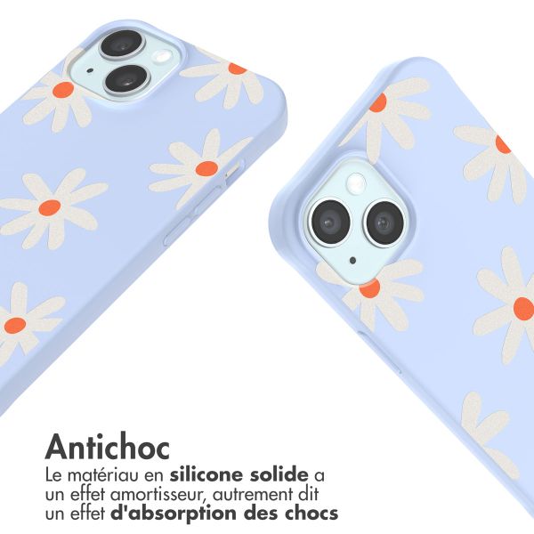 imoshion Coque design en silicone avec cordon Apple iPhone 15 - Lila Flower Distance