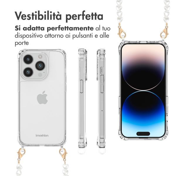 imoshion Coque avec dragonne + bracelet Apple iPhone 14 Pro - Perles Cœurs