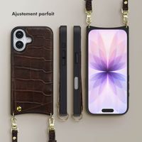Selencia Coque de télephone Nova Croco avec cordon et porte-cartes Apple iPhone 17 - Choco Brown