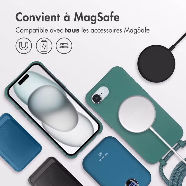 imoshion Coque arrière Color avec cordon amovible et MagSafe Apple iPhone 16e - Vert foncé