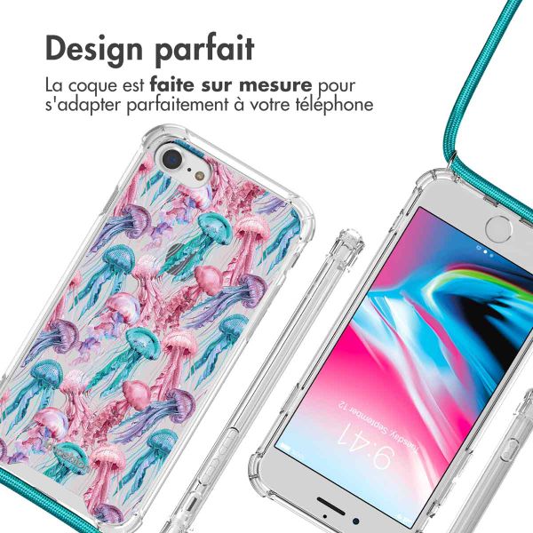 imoshion Coque Design avec cordon Apple iPhone SE (2022 / 2020) / 8 / 7 - Jellyfish Watercolor