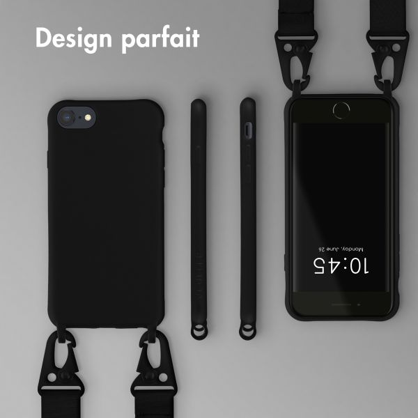 Selencia Coque silicone avec cordon amovible Apple iPhone SE (2022 / 2020) / 8 / 7 - Noir