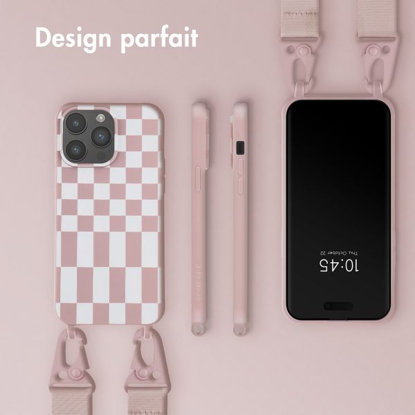 Selencia Coque design en silicone avec cordon amovible Apple iPhone 14 Pro Max - Irregular Check Sand Pink