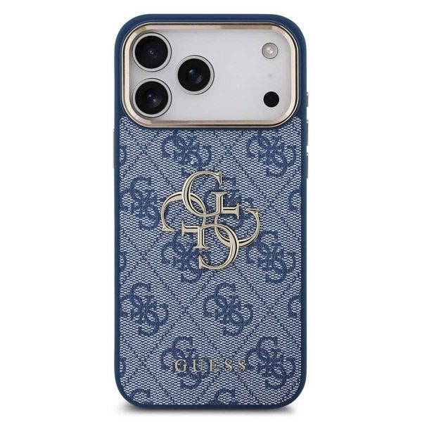 Guess Coque 4G Metal Logo Backcover Apple iPhone 17 Pro - Gold Edge - Blue
