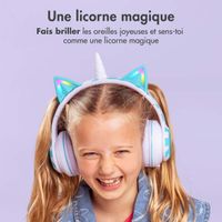 imoshion Casque sans fil pour enfants Unicorn LED Light - Limiteur de décibels - Avec câble AUX - Lavender Lilac / Soft Blue