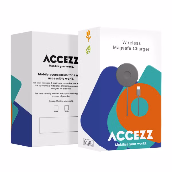 Accezz Chargeur sans fil USB-C - Chargeur sans fil MagSafe et Qi2 - 1 mètres - Blanc
