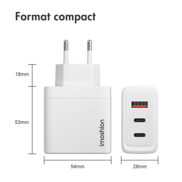 imoshion Adaptateur secteur 65 watts | 2x USB-C + 1x USB-A - Blanc