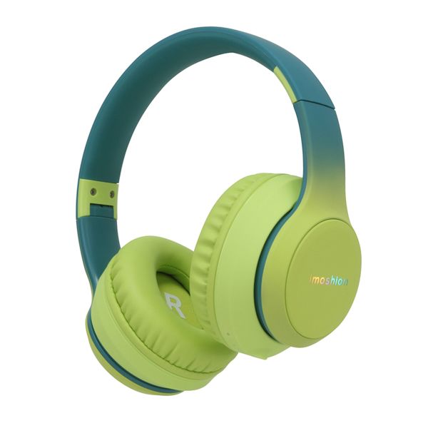 imoshion Casque sans fil pour enfants LED Light - Limiteur de décibels - Avec câble AUX - Petrol Green / Lime