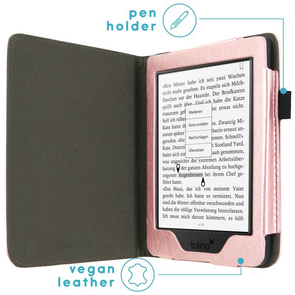 imoshion Étui de liseuse portefeuille en cuir végan Tolino Page 2 - Rose Doré