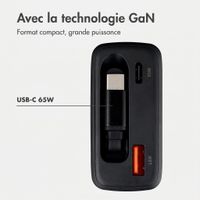 imoshion Chargeur GaN avec câble USB-C rétractable 65W - USB-A + USB-C - Noir