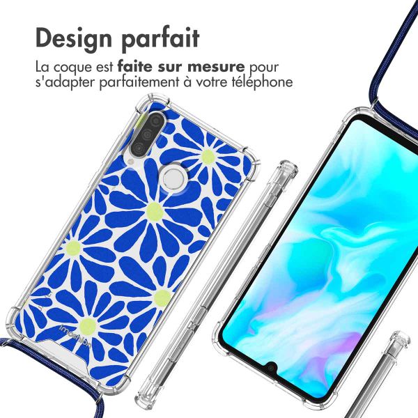 imoshion Coque Design avec cordon Huawei P30 Lite - Cobalt Blue Flowers Connect