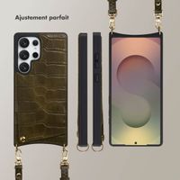 Selencia Coque de télephone Nova Croco avec cordon et porte-cartes Samsung Galaxy S25 Ultra - Dark Olive