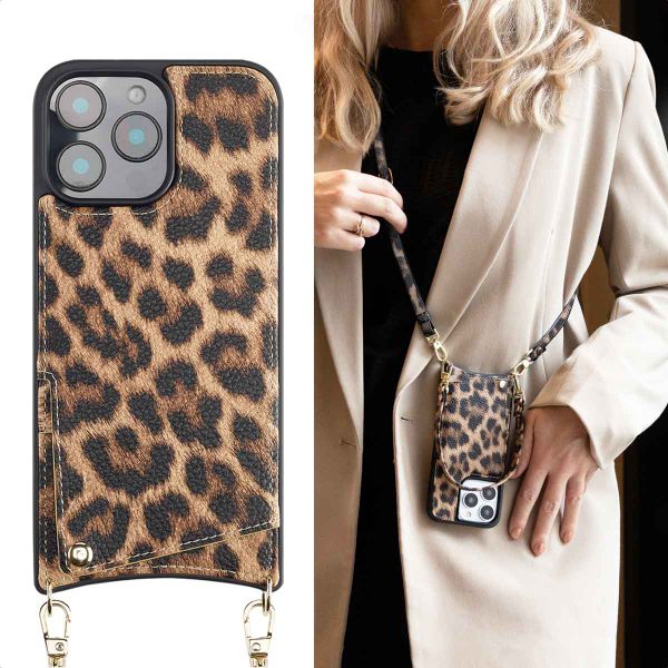 Selencia Coque de télephone Nova avec cordon et porte-cartes Apple iPhone 16 Pro Max - Leopard