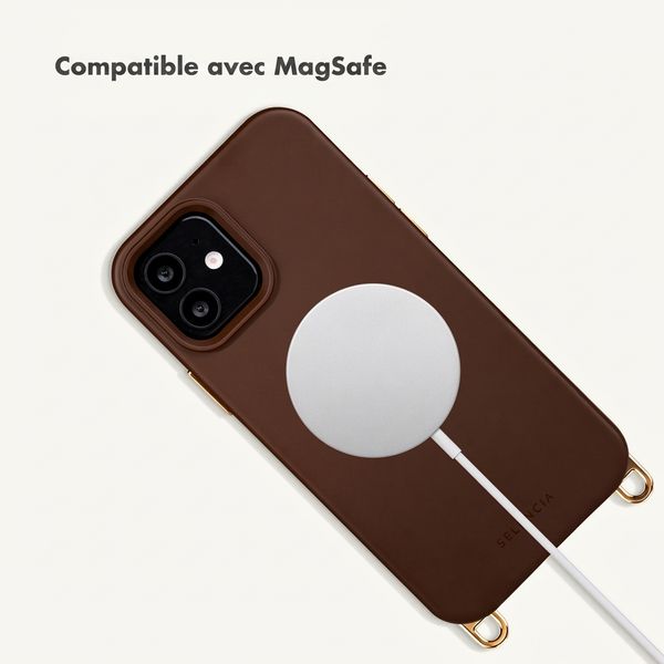 Selencia Coque arrière Rivièra avec MagSafe avec crochets amovibles iPhone 12 / 12 Pro - Choco Brown