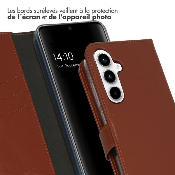 Selencia Étui portefeuille en cuir véritable Samsung Galaxy A55 - Marron clair