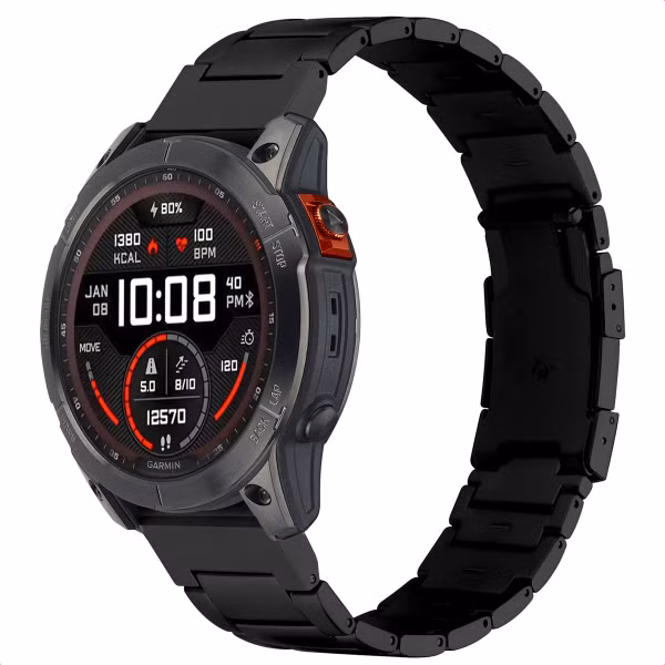 Accezz Bracelet en acier Titane mat  - Connexion Garmin 26 mm - Noir