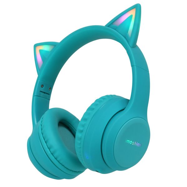 imoshion Casque sans fil pour enfants LED Light Cat Ear - Avec câble AUX - Bleu clair