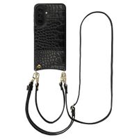 Selencia Coque de télephone Nova Croco avec cordon et porte-cartes Samsung Galaxy A37 (5G) - Noir