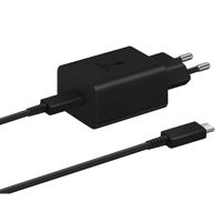 Samsung Adaptateur secteur original avec câble USB-C - Chargeur - Connexion USB-C et USB - Charge rapide - 45 Watt - 1,8 mètres - Noir