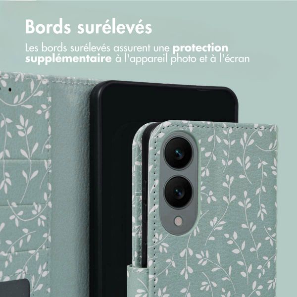 imoshion Étui de télephone portefeuille Design Samsung Galaxy S25 Edge - Smoke Green Flowers