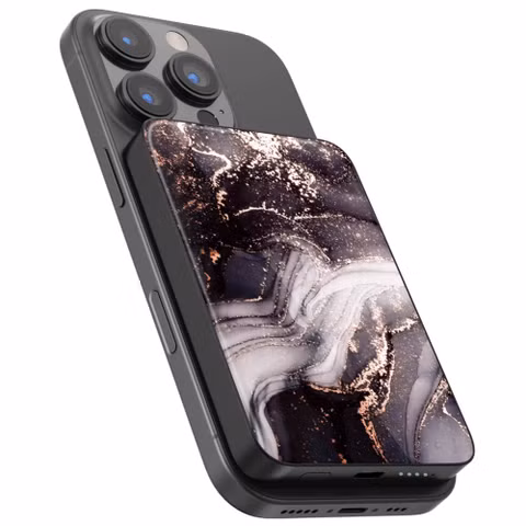Selencia Powerbank Vivid 5 000 mAh - MagSafe et Qi - Noir / Chic Marble Black