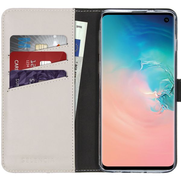 Selencia Étui de téléphone portefeuille en cuir véritable Samsung Galaxy S10 - Greige