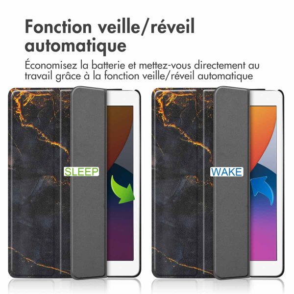 imoshion Coque tablette Design Trifold Apple iPad 9 (2021) 10.2 pouces / iPad 8 (2020) 10.2 pouces / iPad 7 (2019) 10.2 pouces - Black Marble