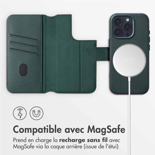 Accezz Étui de télephone portefeuille en cuir 2-en-1 avec MagSafe Apple iPhone 16 Pro Max - Cedar Green