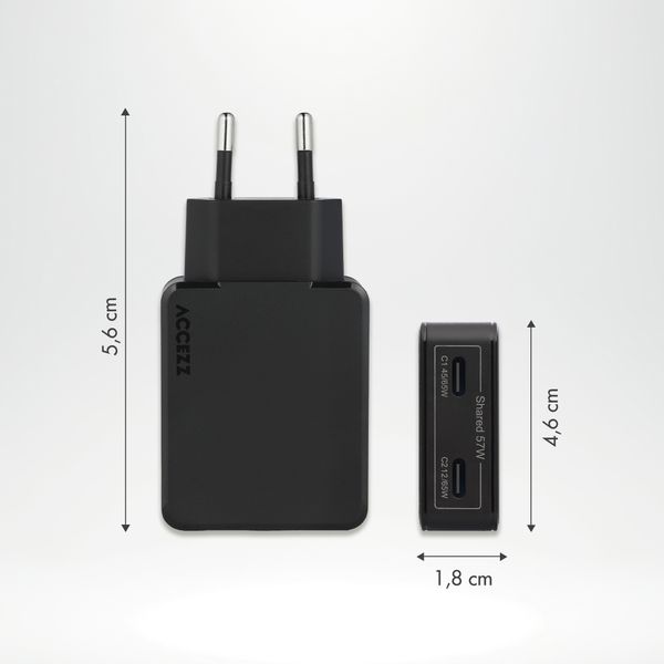 Accezz Chargeur GaN Ultra Slim - 2x USB-C - 65 W - Noir
