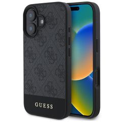 Guess Coque arrière Bottom Stripe 4G iPhone 16 - Gris