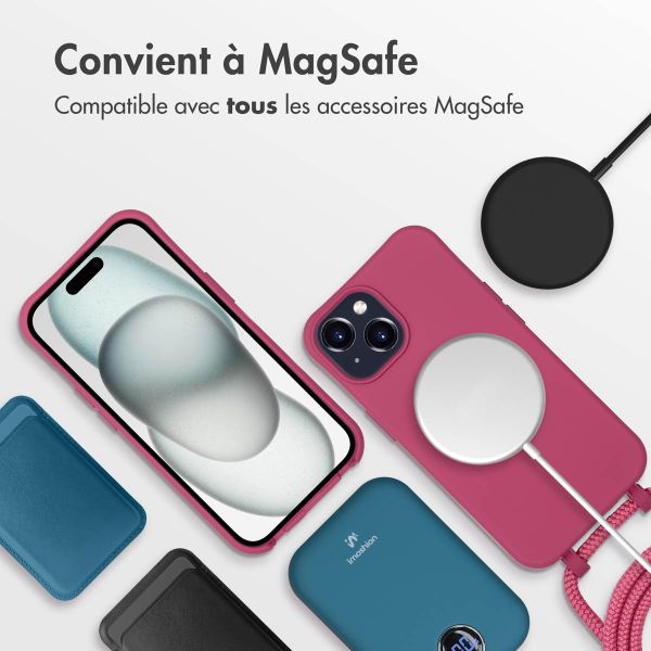 imoshion Coque arrière Color avec cordon amovible et MagSafe Apple iPhone 15 - Raspberry