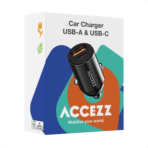 Accezz Chargeur de voiture | Chargeur rapide avec 2 ports - USB-A 30 watts + USB-C 65 watts - Noir