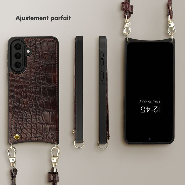 Selencia Coque de télephone Nova Croco avec cordon et porte-cartes Samsung Galaxy A57 (5G) - Choco Brown