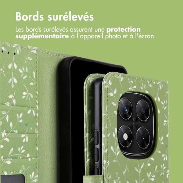 imoshion Étui de téléphone portefeuille Design Xiaomi Redmi Note 14 Pro Plus (5G) - Green Flowers