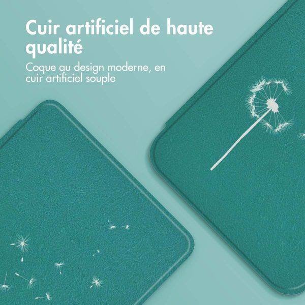 imoshion Design Slim Hard Sleepcover avec support Kobo Libra Colour - Green Dandelion