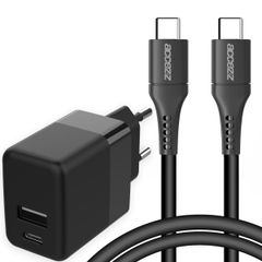 Accezz Chargeur Mural avec câble USB-C vers USB - Chargeur - 20 Watt - 1 mètre - Noir