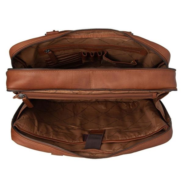 The Chesterfield Brand Sac ordinateur 15-15.6 pouces Boston - Cuir véritable - Cognac