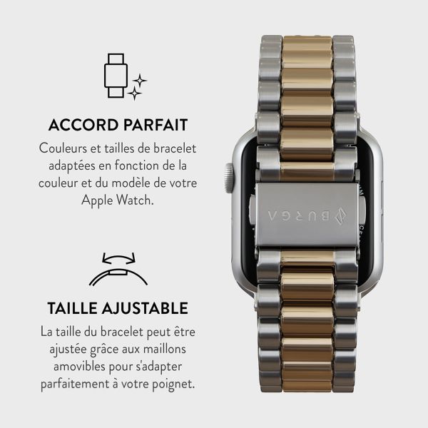 Burga Bracelet en acier Apple Watch Series 1 á 10 / SE / Ultra (2) (44/45/46/49 mm) - All eyes on me - Dorée & Argent