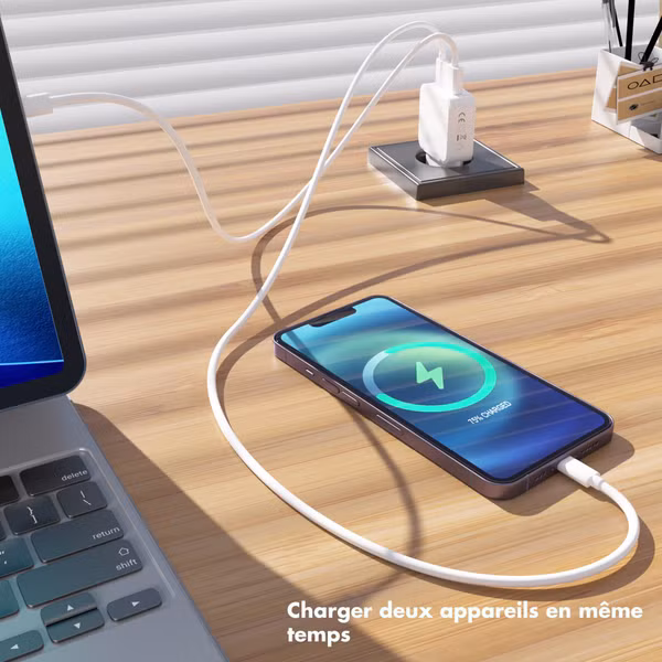 Accezz Chargeur GaN Ultra Slim - USB-C + USB-A - 30 W - Blanc