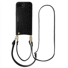 Selencia Coque de télephone Nova Croco avec cordon et porte-cartes Apple iPhone 17e / 16e - Noir