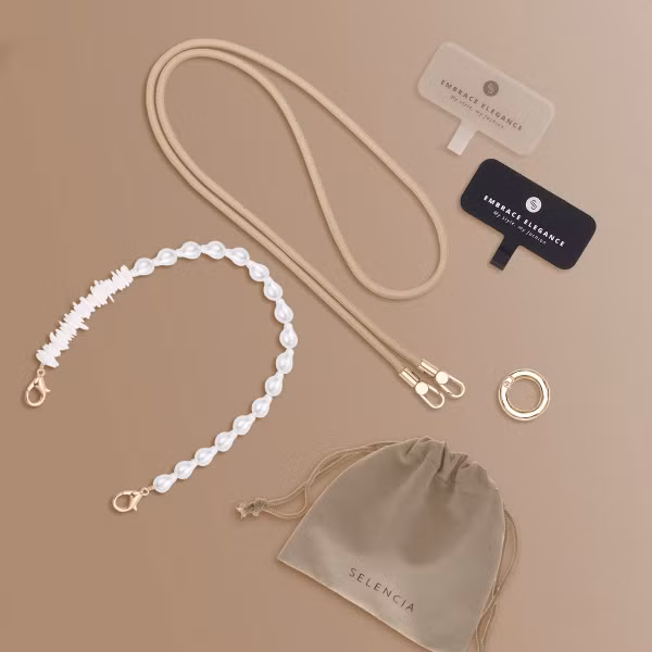 Selencia Ensemble de cordons pour téléphone avec perles et coquillages - Beige