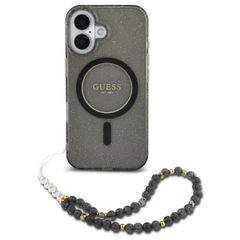 Guess MagSafe IML Glitter Case avec beads strap iPhone 16 - Black