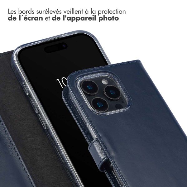 Selencia Étui portefeuille en cuir véritable Apple iPhone 16 Pro - Bleu