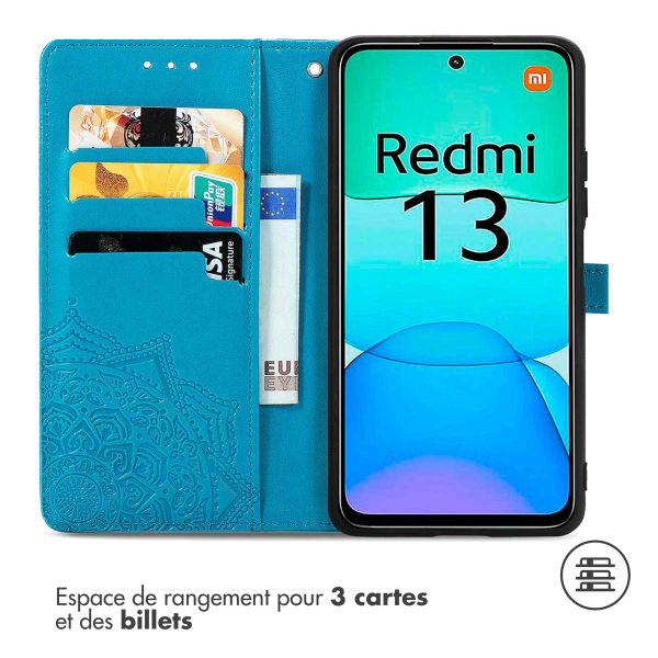 imoshion Etui de téléphone portefeuille Mandala Xiaomi Redmi 13 (4G) - Turquoise